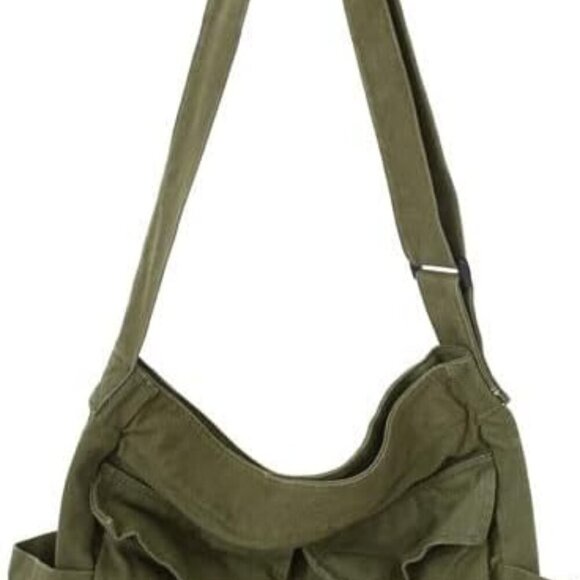 Canvas Messenger Bag Large Crossbody Bag with Multiple Pockets Canvas Shoulder T - Picture 1 of 7